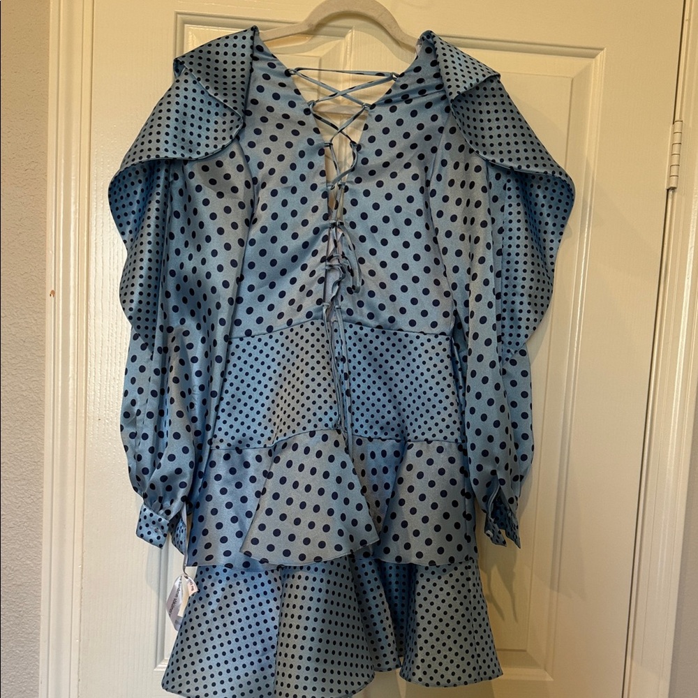 Asymmetrical Blue Ruffle Dress - Picture 4 of 6